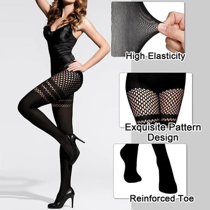 High Waist Mesh Fashion Tights with Tummy Control